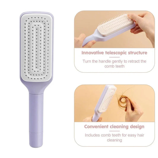 Automatische Reinigungsdrehbürste mit Hebefunktion Selbstreinigende Haarbürste Rotierende Ausziehbare Antistatische Massagebürste Kopfhaut Haarbürste