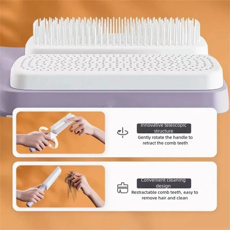Automatische Reinigungsdrehbürste mit Hebefunktion Selbstreinigende Haarbürste Rotierende Ausziehbare Antistatische Massagebürste Kopfhaut Haarbürste