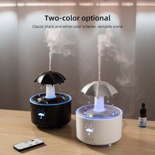 Rotierender Regenschirm-Wassertropfen-Luftbefeuchter für den Haushalt, schwerer Nebel, Desktop-Regenbogenlichter, Fernbedienung, Aromatherapie-Maschine