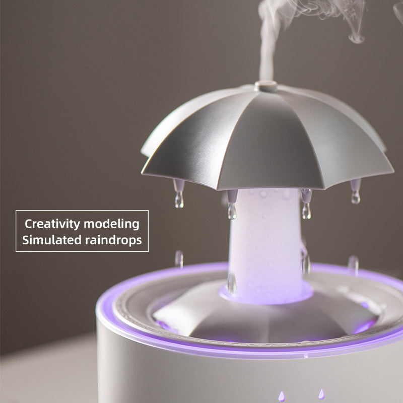 Rotierender Regenschirm-Wassertropfen-Luftbefeuchter für den Haushalt, schwerer Nebel, Desktop-Regenbogenlichter, Fernbedienung, Aromatherapie-Maschine