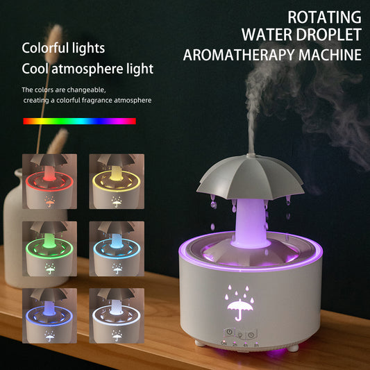 Rotierender Regenschirm-Wassertropfen-Luftbefeuchter für den Haushalt, schwerer Nebel, Desktop-Regenbogenlichter, Fernbedienung, Aromatherapie-Maschine