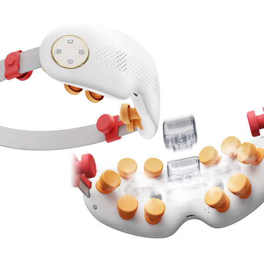 Nano Steam Eye Massager with glowing steam and massage heads, demonstrating hydrating steam therapy