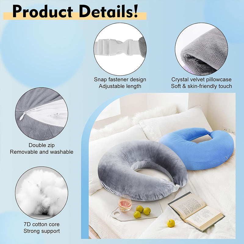 Close-up view of the gray arm pillow highlighting the soft, skin-friendly texture of the crystal velvet fabric.